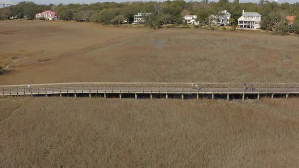 Panning left along Shem Creek Boardwalk