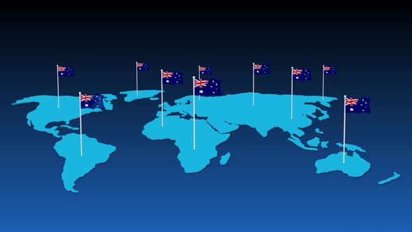 Australia Flag Fly Animated On Planet Earth Map