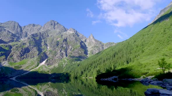 Stunning mountain Lake in the Tatra Mountains at dawn, Poland