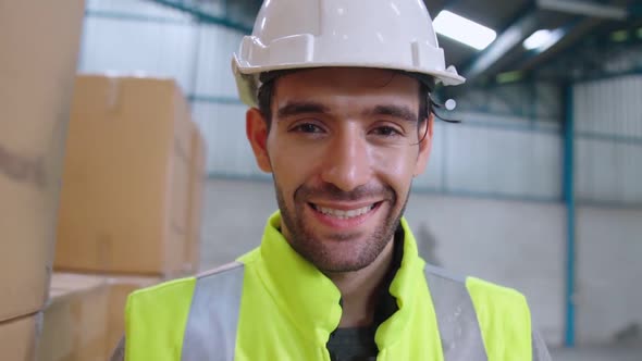 Professional Industry Worker Close Up Portrait in the Factory or Warehouse