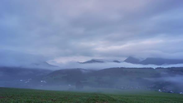 Foggy Morning In A Rural Summer Landscape