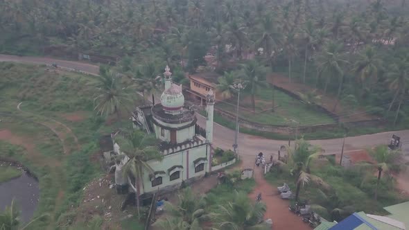 Hindu temple near Varkala, India. Aerial drone view