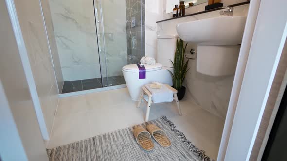 Beautiful and Stylish Stone Wall Bathroom With Shower Box