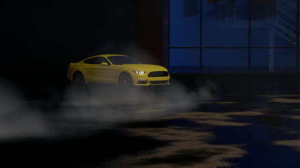 Luxury Sports Yellow Car Drift at Night Parking Lot