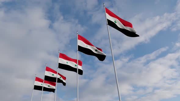 Waving Flags Of The Syria  blue sky