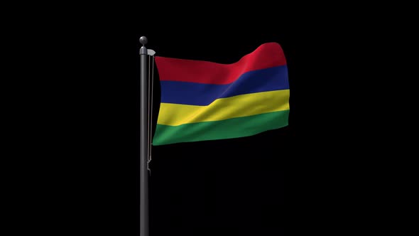 Mauritius Flag On Flagpole With Alpha Channel