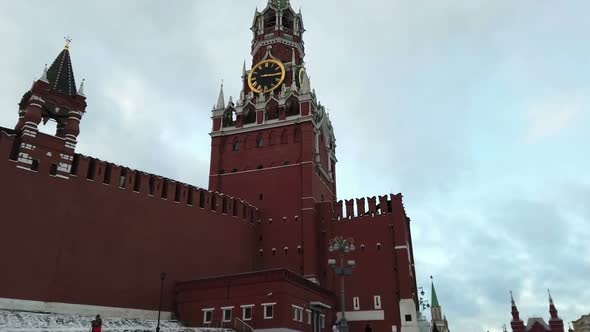 Spasskaya Tower of the Moscow Kremlin on a Winter Evening