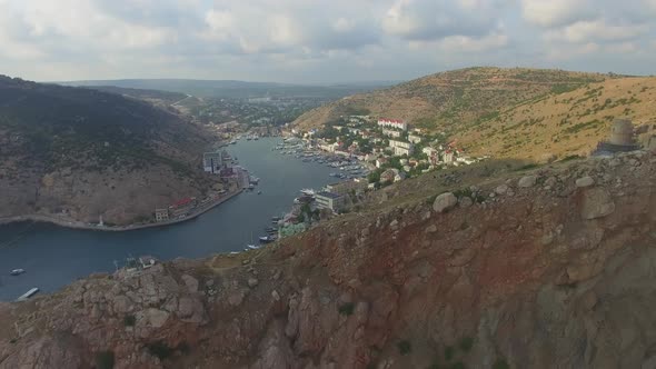 Drone View of the Steep Cliffs and the Remains of a Destroyed Fortress