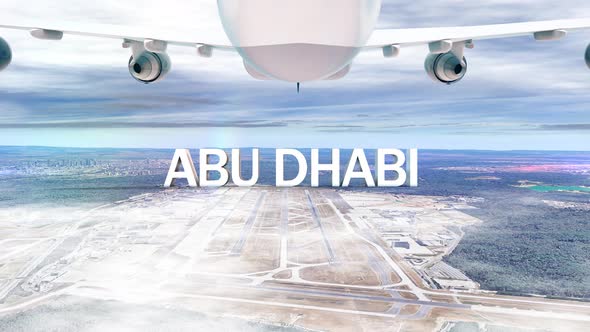 Commercial Airplane Over Clouds Arriving City Abu Dhabi