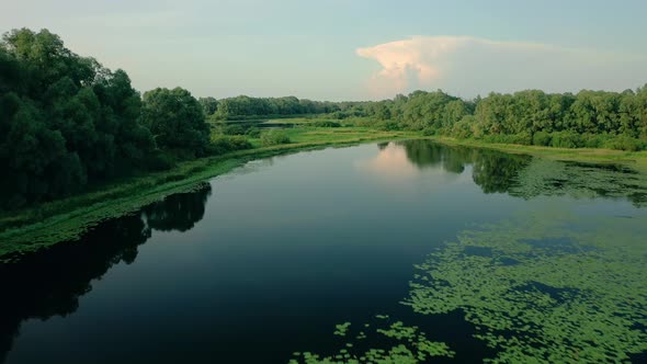 Aerial View of the River Flying Over the River