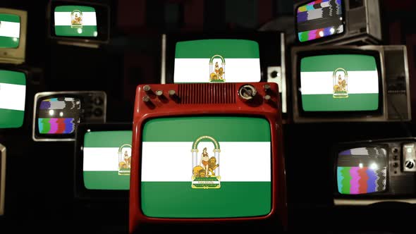 Flag of Andalusia, Spain, and Retro TVs.