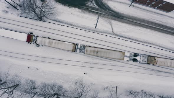 4K winter City Train down roll Drone sequence_001