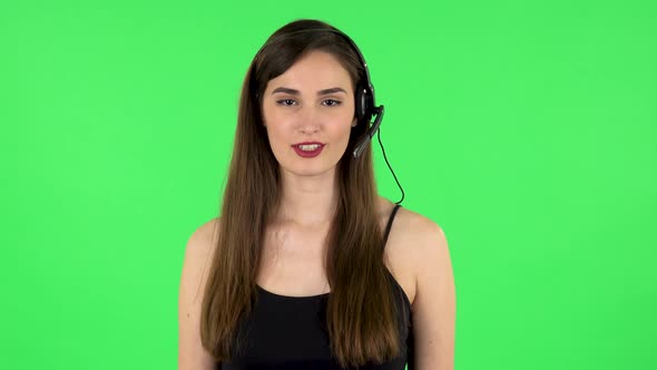 Young Girl Talking on Headphones, Call Center