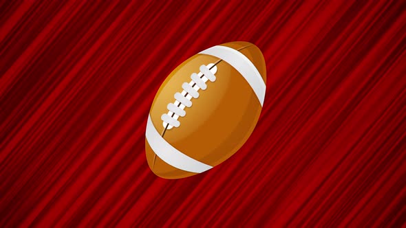 Flying American football ball on red background. Looped animation of throwing a ball. Pigskin motion