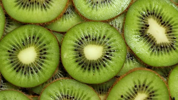 A Lot of Sliced Kiwi Rotating