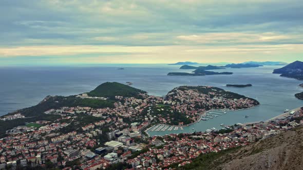 Aerial landscape shot of Dubrovnik city and Elaphiti Islands, Croatia