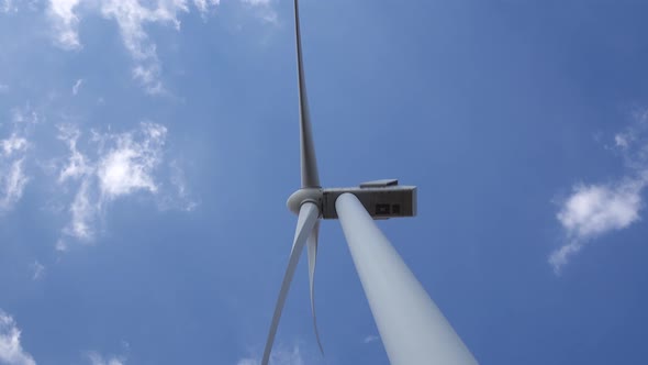 Wind Turbine Producing Bioenergy Using Innovative Technologies Bottom View, Close Up
