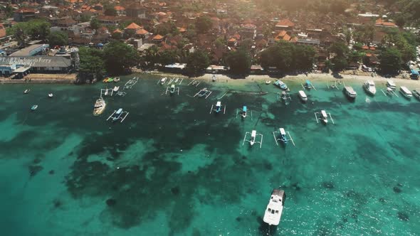 Aerial Drone Flight Over Crystal Ocean Harbor Bay