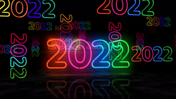 2022 year symbol glowing neon 3d lights