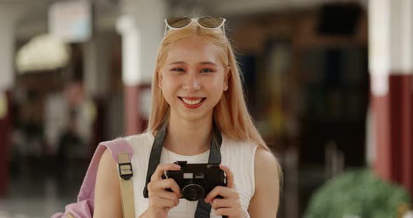 Portrait of Happy Asian women be smile with camera. Travel on holiday concept.