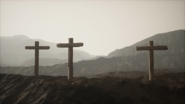 Wooden Crucifix Cross at Mountain