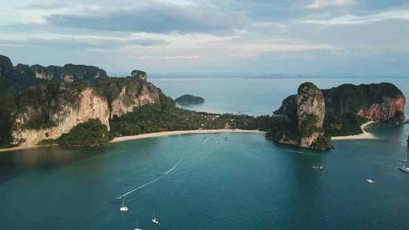 Aerial View of Sea and Rocks in Railay Krabi