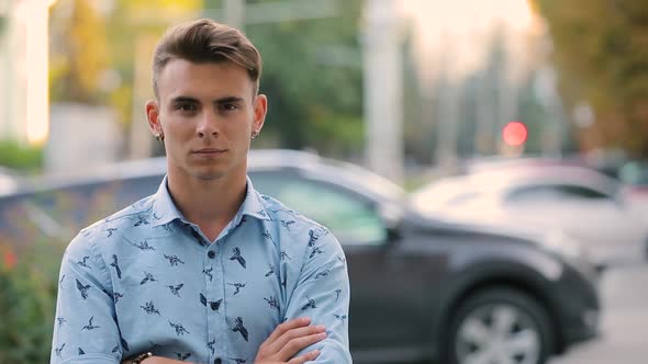 Young Successful Businessman Casual Style Crossing His Arms