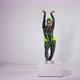 Wide Shot Portrait of Confident Gymnast in Futuristic Costume Doing Front Walkover and Looking at - VideoHive Item for Sale