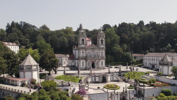 Beautiful Braga Sanctuary, Bom Jesus do Monte view nature and Gardens - Aerial Orbit