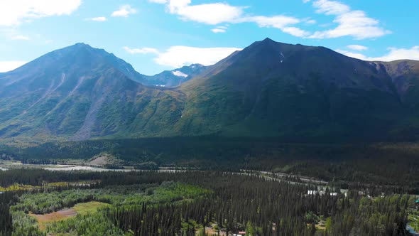 4K Drone Video of Beautiful Mountain Range above Chulitna River near Denali National Park and Preser