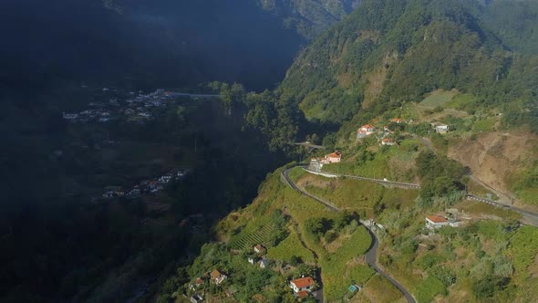 Houses and Roads in a Green Valley in Madeira