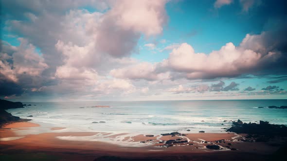 Beach at Asturias Coast, Spain. Timelapse