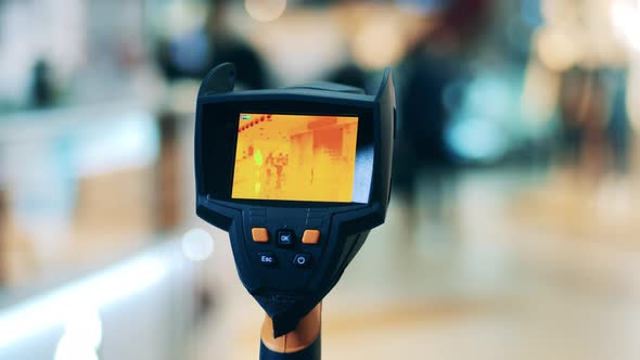 Thermographic Camera Is Measuring Temperature of Passers-by