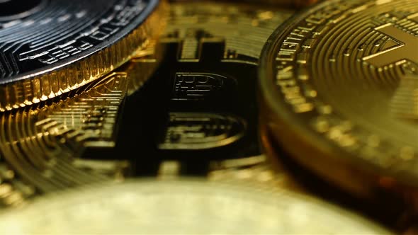 Golden And Silver Coins With Bitcoin Symbol.