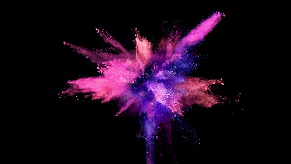 Super Slowmotion Shot of Color Powder Explosion Isolated on Black Background at 1000Fps