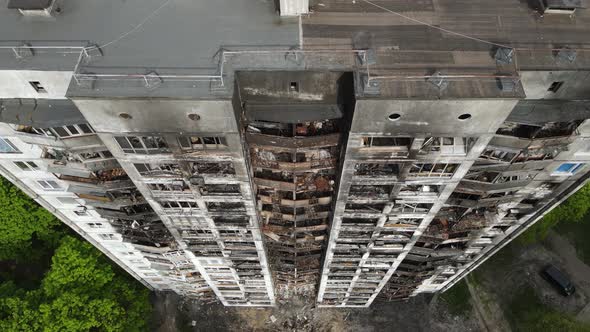 War in Ukraine  Burnt and Destroyed House in Kyiv