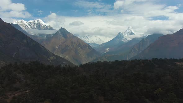 Ama Dablam and Taboche Mountains. Khumbu Valley. Himalaya, Nepal. Aerial View