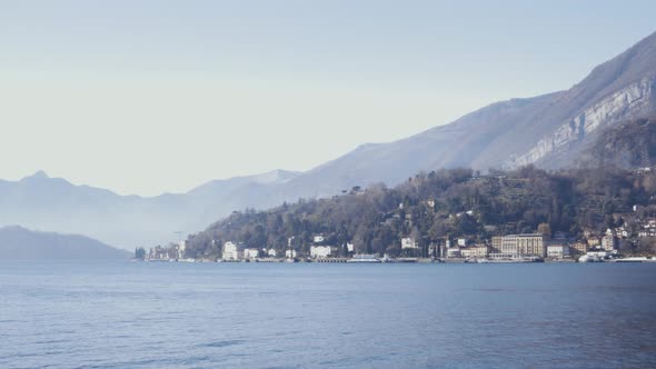 Panoramic view of Lake Como and Cadenabbia filmed from a ferry