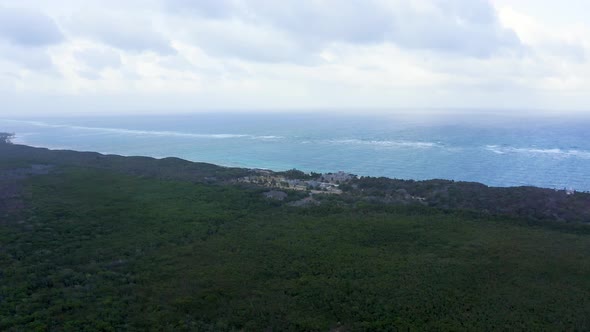 Aerial View of the Mayan Ruins of Tulum at Tropical Coast