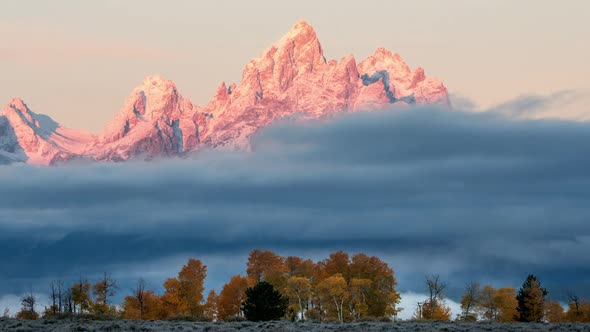 Time lapse of low clouds at sunrise in the Tetons