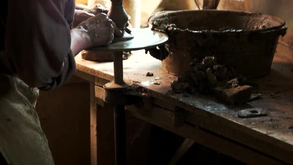 Process of Making Clay Vase in Pottery Workshop