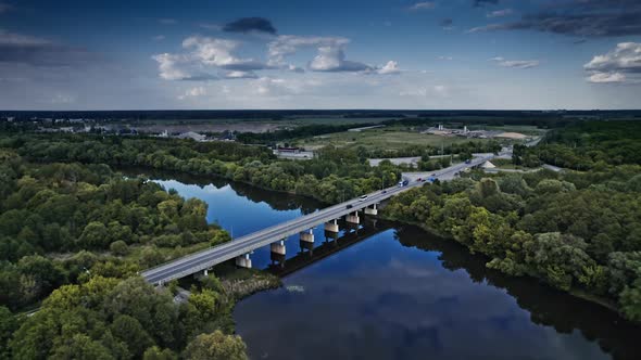 Aerial View of the Bridge and the Road Over the River