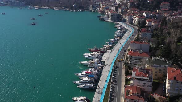 Istanbul Bebek Bosphorus Marine And Boats Aerial View