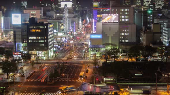 Nagoya Cityscape Night Traffic High Road Timelapse