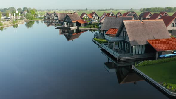 Waterstaete Ossenzijl Holiday Resort With Villas In Ossenzijl, Friesland, Netherlands. Aerial Drone