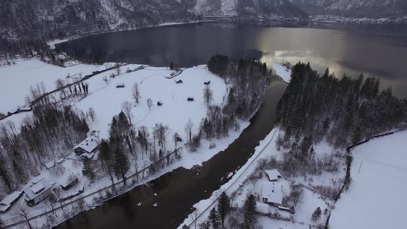 Aerial view of a winter scenery in Austria