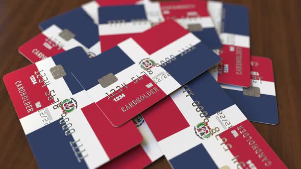 Pile of Credit Cards with Flag of the Dominican Republic