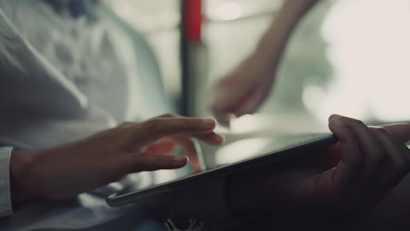 Pupils Hands Tapping Tablet Close Up