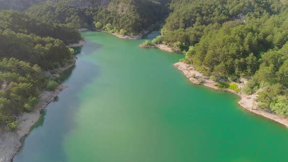 Aerial Video of Mountain Lake and Mountains at Sunset