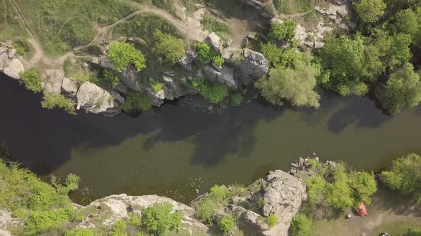 Aerial View To Granite Buky Canyon on the Hirskyi Takich River in Ukraine